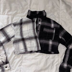 Black and White Plaid Cropped Shirt